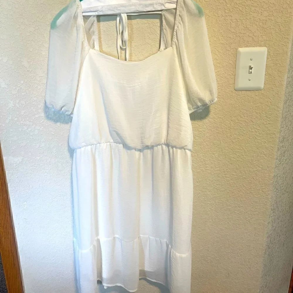 Tacera- White Tiered Dress, Size Large